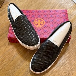 Tory Burch Black Quilted Slip-Ons